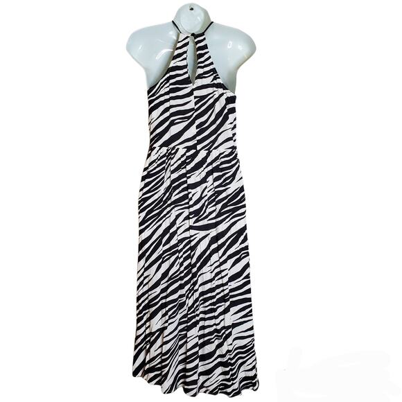 Abound Zebra Print Halter Midi Dress XXS Animal Fall 2025 Trend Edgy Minimalist - Picture 2 of 9